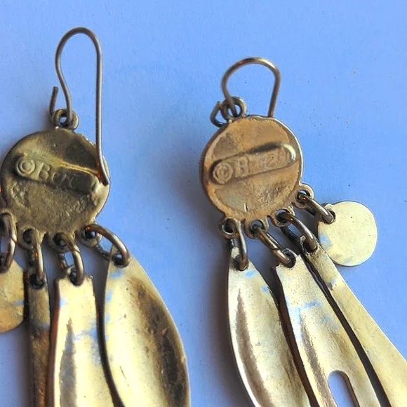 Vintage Edgar Berebi Cat Earrings Dangle Artistic Wearable Art Pierced Hook - Picture 6 of 7